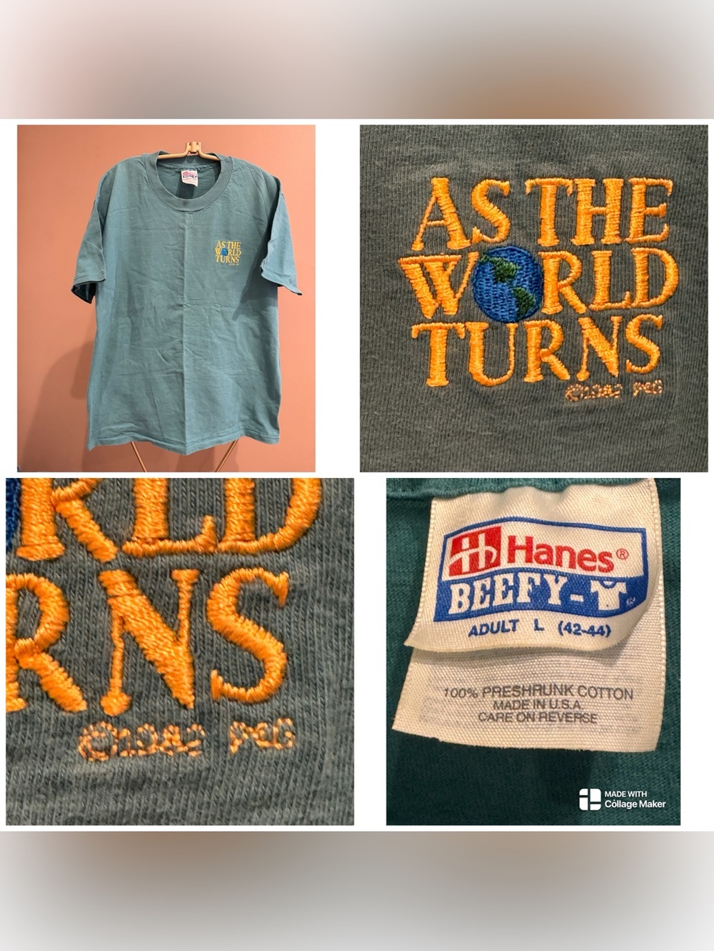 Vintage 90s embroidered "As the World Turns" logo t shirt